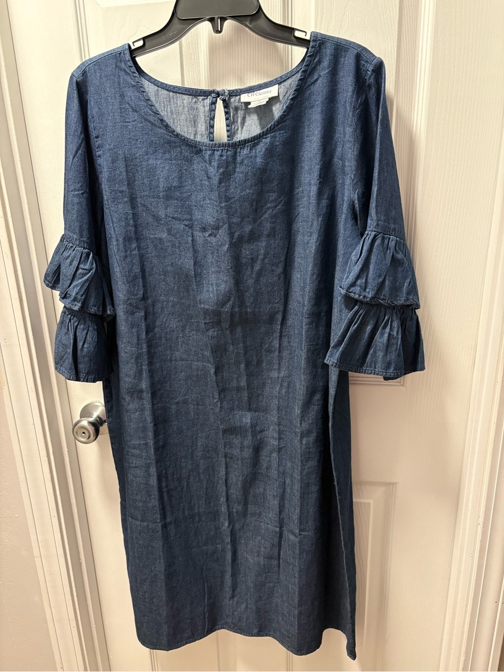 CW Classic Indigo Chambray Tiered Ruffle Sleeve Midi Dress